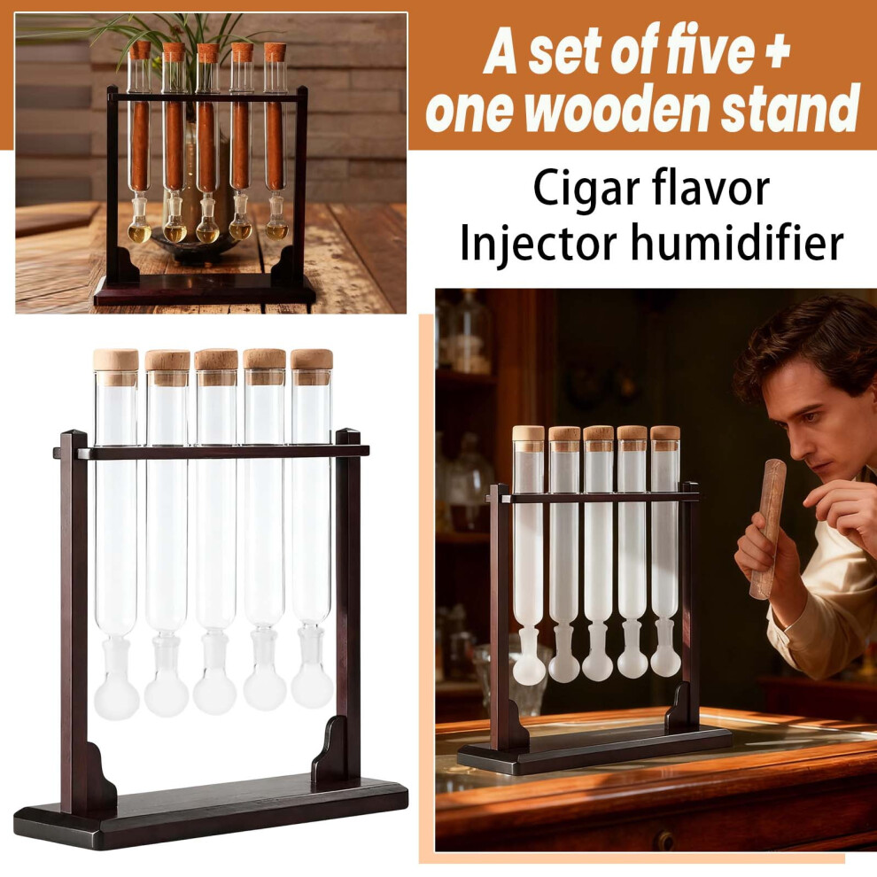 5-Pack Glass Tube Cigar Flavor Infuser Humidifier w/ Wooden Rack â Compatible with Standard Humidors