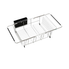Expandable Dish Drainer Rack For Sink Silver Color Dish Rack With Utensil Holder