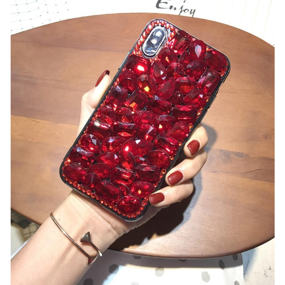 Gemstone Case For Iphone 7/8/Se 2020 (4.7") Â Luxury Bling Diamond, Fuzzy Plush Fur Ball Pendant, Soft Tpu Back Case Red 9448483614030