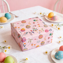 Easter Gift Wrapping Paper, Multicolor Bunny, Eggs and Floral Prints for Spring Festivities and Holiday Gift Packaging