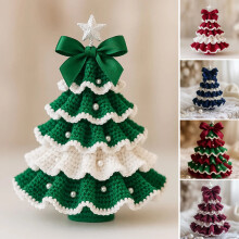 Crochet Christmas Tree Craft Kit with Bow and Faux Pearl