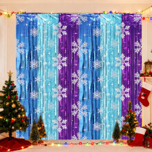 Snowflake Foil Fringe Curtains Metallic Silver Blue 1 Pair