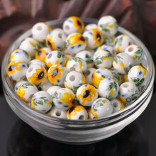 10pcs Round 8mm 10mm 12mm Colorful Flower Patterns Loose Ceramic Porcelain Beads-123#-8mm