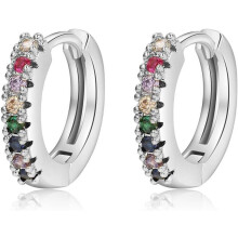 Gold Huggie Earrings for Women Rainbow Hoop Small CZ
