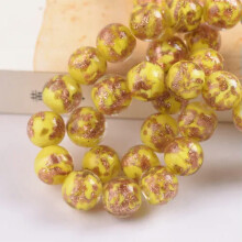 10pcs 8mm 10mm 12mm Round Foil Opaque Handmade Lampwork Glass Loose Beads DIY-10mm-Yellow