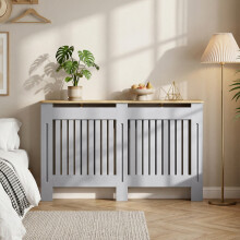 (M) HOMCOM Radiator Cover Painted Slatted MDF Cabinet Lined Grill