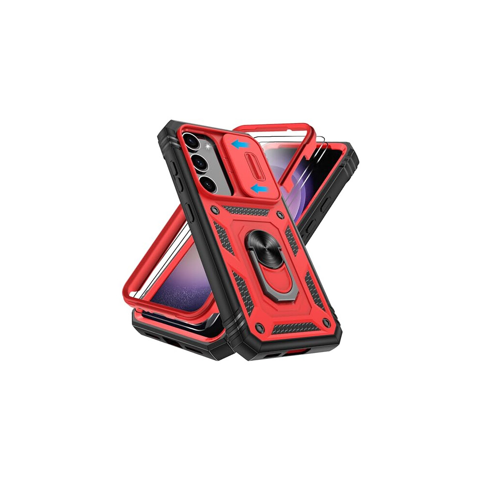 Case Military Grade Shockproof 3 In 1 Full Body Cover With Camera Slide And Ring Kickstand For Samsung S23 Red/Black 9771547638261