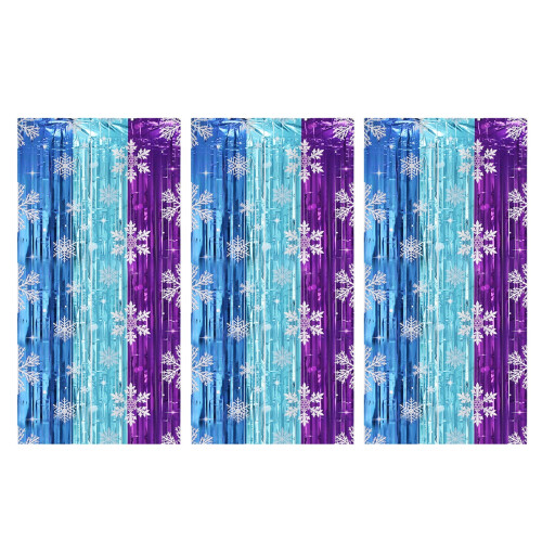 Snowflake Foil Fringe Curtains Metallic Silver Blue 1 Pair 1