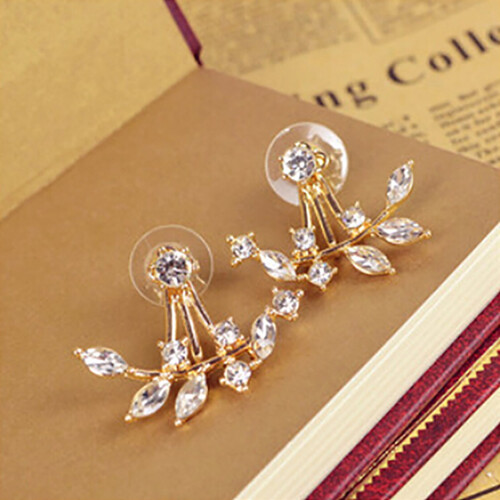 Women Rhinestone Ear Studs Rose Gold 1 Pair 2
