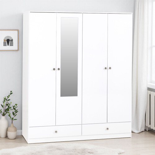 Seconique Denver 4 Door 2 Drawer  Wardrobe - White Gloss