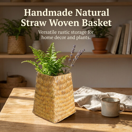 (Yellow) Handwoven Grass Basket - Home Decor & Gift 2