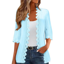 Langer Damen-Cardigan-Mantel mit 3/4-Ärmeln,-Hellblau XXL