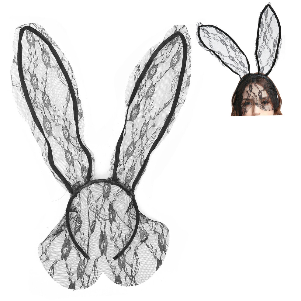 Unisex Black Bunny Ear Headband For Women, Party Cosplay & Daily Wear
