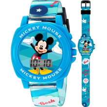 Disney Mickey Mouse Børneur med LCD Skærm, Blød Silikonesnor, Sjove Lyd Effekter, Perfekt til Børn 3+, Justerbar S