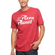 Toy Story Pizza Planet Bezorg T-Shirt voor Volwassenen (Large, Heather Rood)