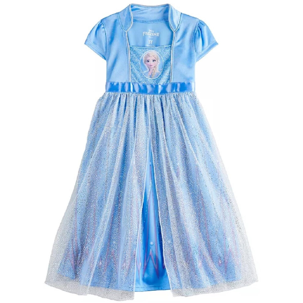 Disney Girls Little Frozen” Fantasy Nightgown, Elsa - Elegant Blue, 5T