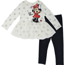 Conjunto de camiseta y mallas para niñas pequeñas Disney Minnie Mouse, lunares, blanco/negro, 3T