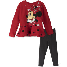 Disney Minnie Maus Mädchen Fleece Sweatshirt und Leggings Set Rot/Schwarz 3T