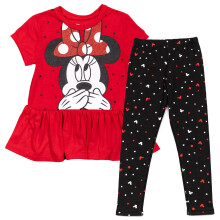 Disney Minnie Maus Valentinstag Mädchen Peplum T-Shirt und Leggings Set Rot/Schwarz 4T