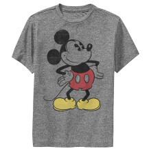 Drenge Mickey & Friends Classic Mickey Distressed Performance Tee - Charcoal Heather - Large