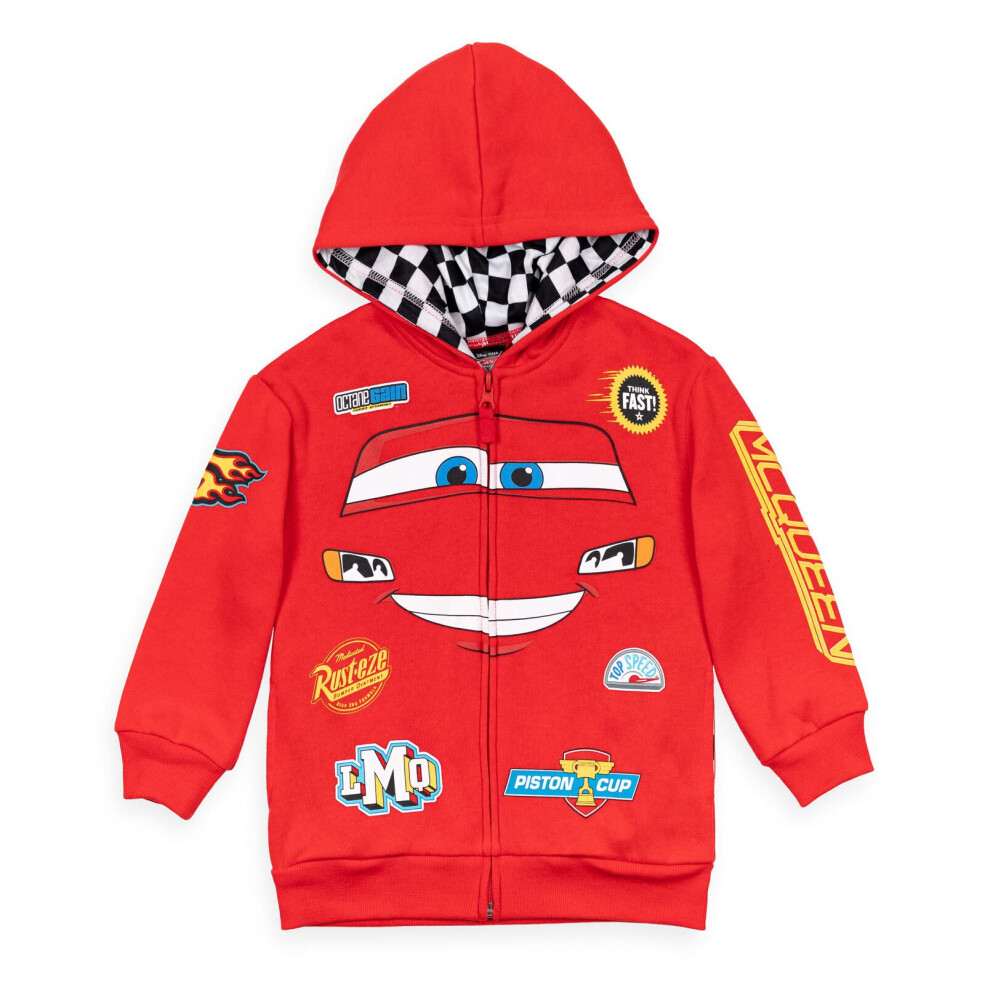 Disney Pixar Cars Lightning Mcqueen Toddler Boys Fleece Zip Up Hoodie Red 3T