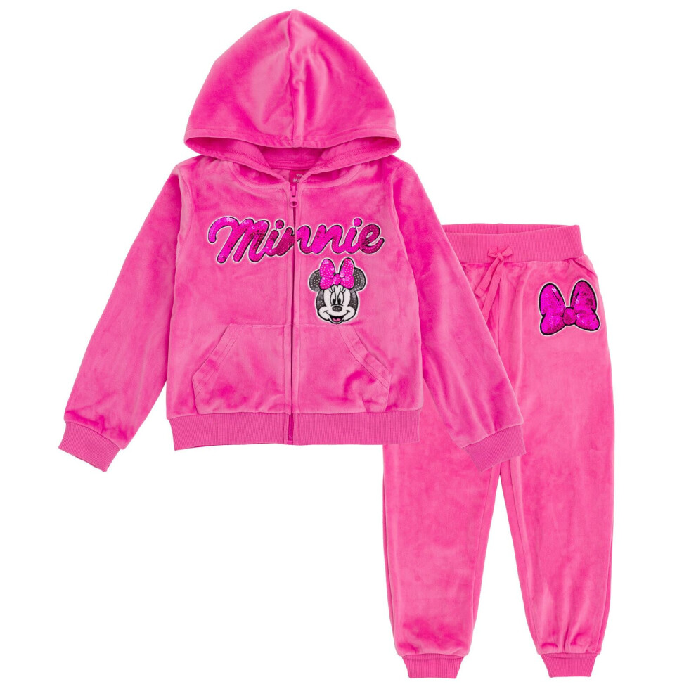 Disney Minnie Mouse Toddler Girls Velour Zip Up Hoodie And Jogger Pants Outfit Set Pink 4T