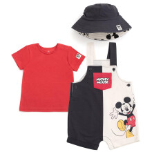 Disney Mickey Mouse Baby Jongens Franse Terry Korte Overalls, T-Shirt en Zonnehoed 3-delige Set 24 Maanden