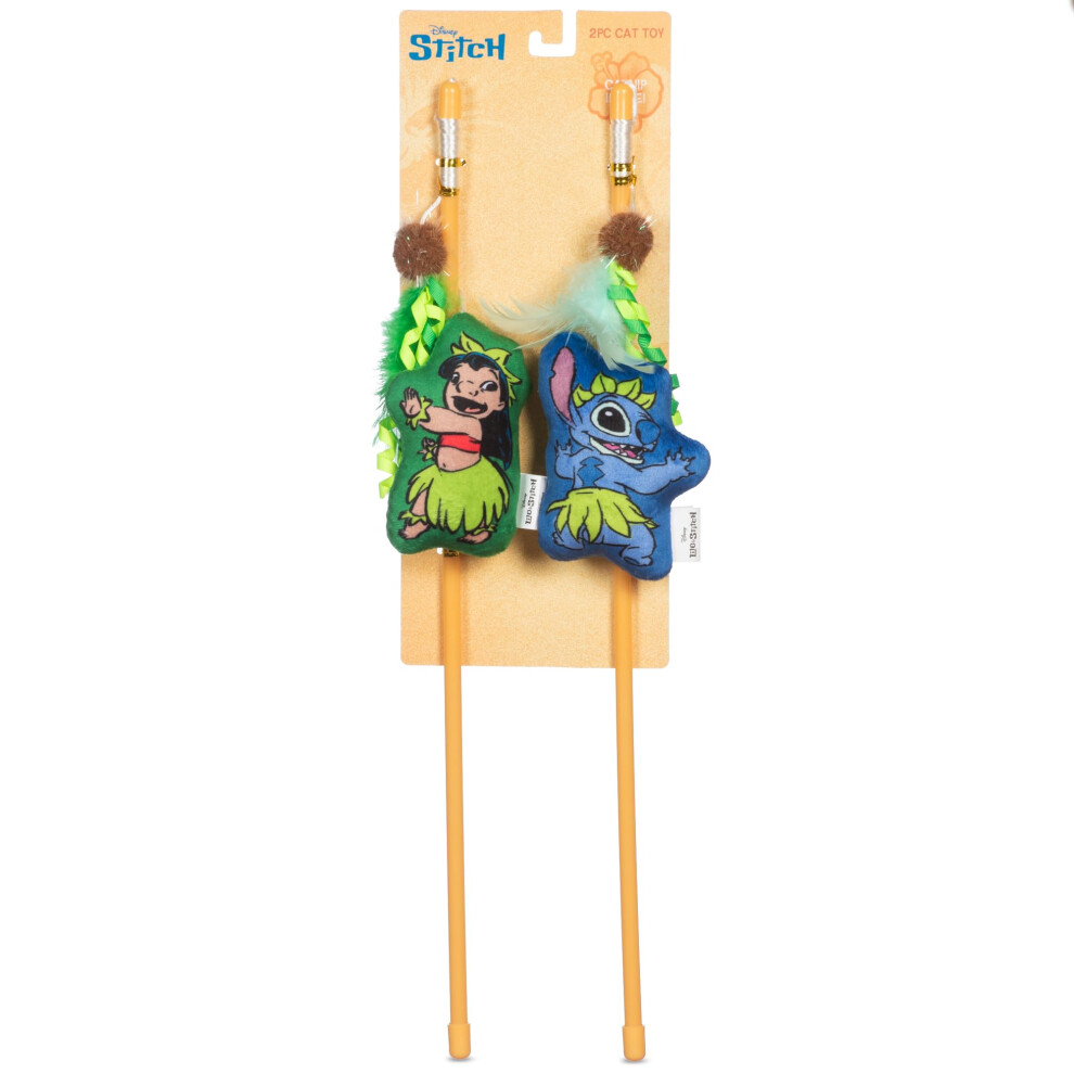 Disney For Pets Lilo And Stitch 2Pk Feathered Wand Cat Toys With Catnip, Feather Teaser Set For Cats, Cute Kitty Toy Fans