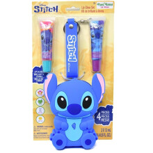 Set de Brillo Labial Disney Stitch con Llavero y Bolsa, 4 Piezas, Algodón de Azúcar y Sandía