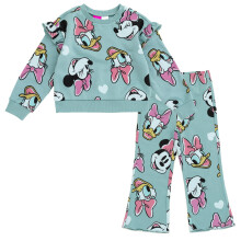 Disney Minnie Mouse Pige Fleece Pullover Sweatshirt og Ribbet Flare Leggings Sæt Teal Blå 4T