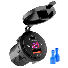 Adattatore per presa di corrente per auto con caricatore rapido Dual QC3.0USB PD Type-C da 12V/24V - Rosso