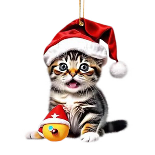 Grey Tabby Cat Christmas Ornament with Hat