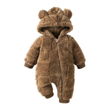 Babyplysj langermet polarfleece-jumpsuit med bjørneører babyfleece-hettegenser spedbarn vinterantrekk brunt 3 måneder