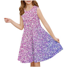Ärmelloses Paillettenkleid für Mädchen, Sommer, ärmellos, Rundhalsausschnitt, tailliert
