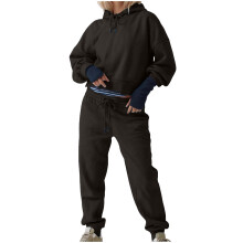 Dam Japansk frotté-möbelset i mysig tvådelad outfit, långärmad, rund hals, enfärgad, loungewear, avslappnad, överdimensionerad träningsoverall