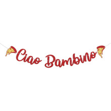 Ciao Bambino Banner - Pizza Theme Gender Reveal Party Decor, Italian Amalfi Theme Ciao Baby Shower Decorations Red Glitter