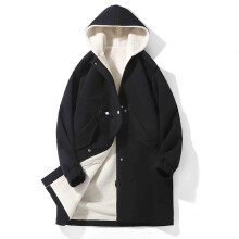 Men's knee-length fleece-lined trench coat with hood and