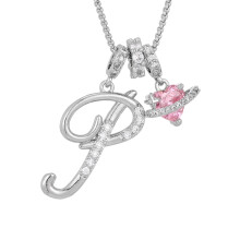 Rose Heart Letter Necklace for Women Custom Initial Pendant