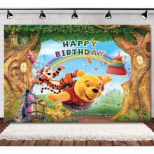 Winnie the pooh Cartoon Theme Birthday Flag Background Banner Children's Party Decoration supplies Photography Photo Prop,70.8x43.3inch.