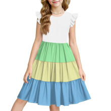Girls' Multicolor Tiered Sundress with Ruffle Sleeves,
