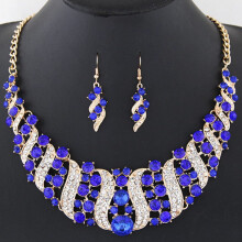 Rhinestone Inlaid Chain Necklace Hook Earrings Jewelry Set Champagne
