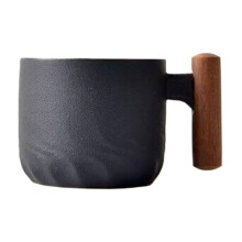 Colorful Ceramic Mini Espresso Cups (2.5 oz), Wooden Handle, Dishwasher & Microwave Safe