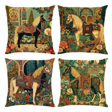 Funda de almohada navideña con forma de caballo, estilo granja vintage, paquete de 4