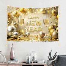 Happy New Year 2026 Tapestry, Gold Champagne Theme, 60x40in – Compatible with Photo Booth & Dorm/Living Room Decor