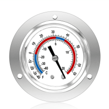 Cooler Thermometer Capillary Design Refrigeration Gauge, -40 to 65 / -40 to 20, 2Inch Dial Stainless Steel Panel Mount