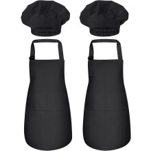 Kids Chef Apron and Hat Set Adjustable with Pockets 2 Pack