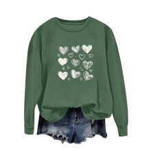 Felpa da donna per San Valentino con stampa a cuori, vestibilità oversize, casual, in morbido poliestere, girocollo, verde militare, taglia S