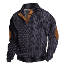 Schweres Herren-Sweatshirt mit Rundhalsausschnitt, Herbst/Winter 2025, lässig, 3D-digital bedruckt, Strickimitat, halber Reißverschluss,