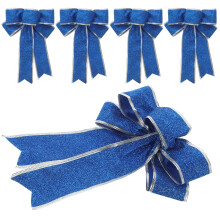 5Pcs Blue Cloth Christmas Tree Bows for Door and Wall 10*8*0.6In