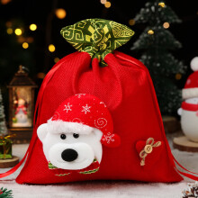 Christmas Gift Bags with Drawstring Closure, Large Fabric Santa Claus Snowman Design for Holiday Decorations, Tree and Tabletop Decor (24x29.5cm)